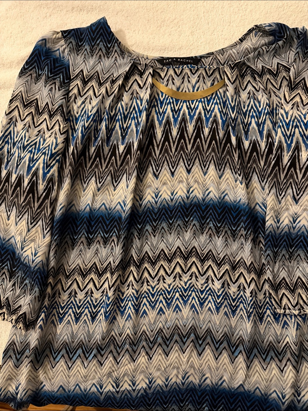 Zac & Rachel Blue, Black and Cream Zigzag Blouse